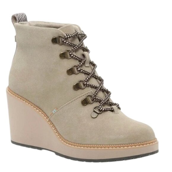 Toms Melrose Wedge Bootie Lace-Up Boots, Taupe/Stone, 8.5 - Picture 1 of 14
